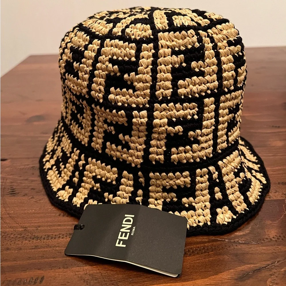 Fendi Woven Straw Boater Hat with Gold Logo Lettering FENDI Logo-Woven Raffia Straw Hat | endource main image 4